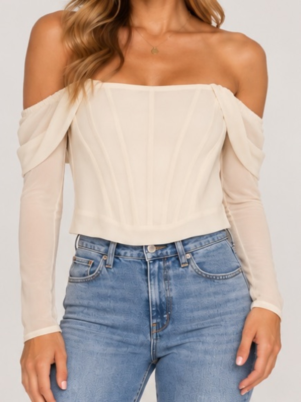 Windsor Cream Off-Shoulder Corset Tunic